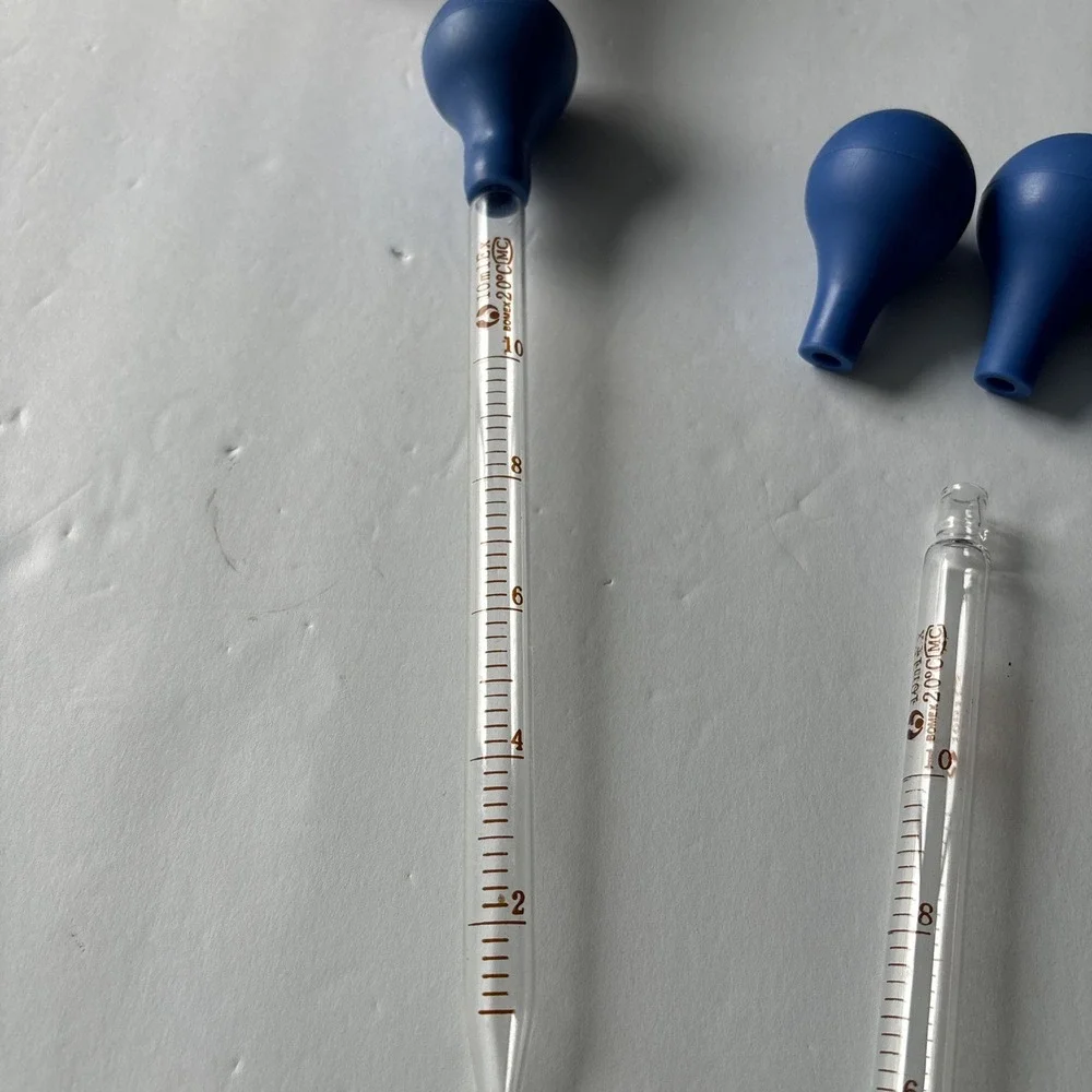 4-Pack 10ml Glass Graduated Transfer Pipettes w/Blue Rubber Bulbs Lab Supplies